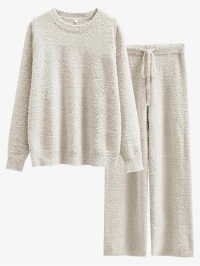 Cozy Cream Knit Loungewear Set - Sweater & Drawstring Pants